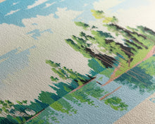 Load image into Gallery viewer, Enid Lake Mississippi Framed Canvas Print, Panoramic Art, Midcentury Modern, Pop Art, Living Room Decor, Travel Poster, Lake Painting
