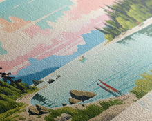 Cargar imagen en el visor de la galería, Flathead Lake Montana Framed Canvas Print, Panoramic Art, Midcentury Modern, Pop Art, Living Room Wall Art, Travel Poster, Lake View, Home Decor
