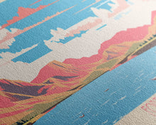 Load image into Gallery viewer, Fort Peck Lake Montana Framed Canvas Print, Panoramic Wall Art, Midcentury Modern, Pop Art, Bedroom Decor, Travel Poster, Nature Art, Artistic Decor
