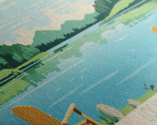 Cargar imagen en el visor de la galería, Logan Martin Lake, Alabama Panoramic Wall Art Framed Canvas Print, Midcentury Modern, Pop Art, Home Decor, Travel Poster, Bedroom Art
