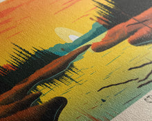 Load image into Gallery viewer, Stump Lake, North Dakota Framed Canvas Print, Lake House Art, Midcentury Modern Decor, Pop Art, Travel Poster, Living Room Wall Art
