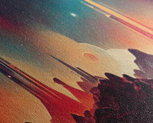 Carregar imagem no visualizador da galeria, Art deco style space canvas print, space ship art, space art, outrun style, sci-fi themed art print, science fiction, space exploration
