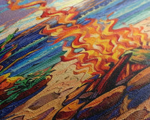 Load image into Gallery viewer, Abstract Canvas Painting of Campfire on Beach, Beachy Wall Art, Tall and Narrow Vertical Wall Art, Canvas Painting Printed and Framed
