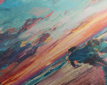 Load image into Gallery viewer, Framed Canvas Oil Painting of Sunset on Beach, Coastal Wall Art Print, Colorful Beach Art, Impasto Painting, Long and Narrow Landscape Art
