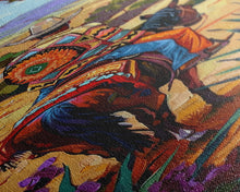 Load image into Gallery viewer, Long Narrow Wall Art Painting of Jalisco Cowboy, Southwest Wall Art Painting, Colorful Desert Canvas Painting Framed and Printed, Office Art
