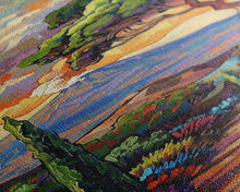 Load image into Gallery viewer, Colorful Textured Canvas Painting of Erupting Volcano Landscape, Tall and Narrow Vertical Art for Office, Mountain Wall Art Prints Framed
