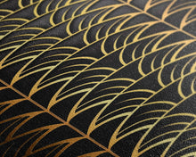 Load image into Gallery viewer, Abstract Gold Geometric Pattern on Black Background - Framed Canvas Print, Art Deco Style, Skinny Art, Tall Art, Midcentury Modern Art, Living Room Wall Decor
