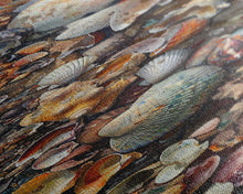 Carregar imagem no visualizador da galeria, Framed Canvas Print Skinny Art of a Variety of Colorful Seashells Arranged in a Textured Pattern, Perfect Tall Art for Beach Themed Rooms

