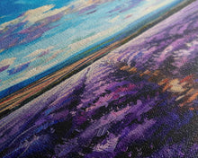 Carregar imagem no visualizador da galeria, Framed Canvas Print of Wide Lavender Fields Under a Bright Sky Featuring Skinny Tall Art for Stunning Wall Decor in Home or Office
