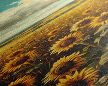Load image into Gallery viewer, Bright Sunflowers Field Warm Countryside Farmhouse Wall Art Framed Canvas Print Tall Art Ukiyo-e Japanese Style Art
