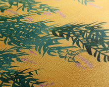 Load image into Gallery viewer, Japanese Skinny Art of Wisteria Hanging Over a Golden Background – Framed Canvas Print
