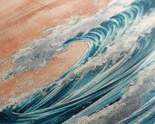 Load image into Gallery viewer, Majestic Wave, Peach Sky, Japanese Art, Skinny Art, Tall Art, Framed Canvas Print, Ukiyo-e Style
