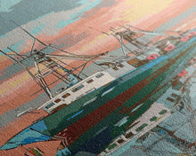 Cargar imagen en el visor de la galería, Fishing Boat, Calm Waters, Japanese Art, Skinny Art, Tall Art, Framed Canvas Print, Ukiyo-e Style
