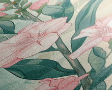 Load image into Gallery viewer, Skinny Art Pink Oleander Flowers In Japanese Style Wood Block Print Elegant Pastel Hues On Framed Canvas Print, Tall Art Ukiyo-e
