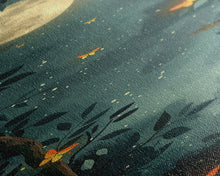 Carregar imagem no visualizador da galeria, Full Moon And Butterflies In A Night Forest Japanese Style Framed Canvas Print, Wall Art Ready To Hang For Your Home
