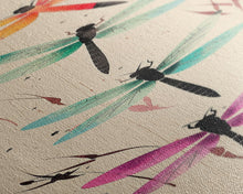 Load image into Gallery viewer, Dragonflies In Flight With Delicate Details Japanese Style Framed Canvas Print, Wall Art Ready To Hang For Nature Lovers
