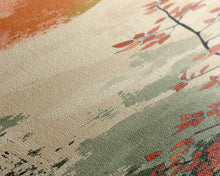 Load image into Gallery viewer, Abstract Sun Over Branch With Red Leaves Framed Canvas Print Ukiyo-e Wall Art Tall Art Wood Block Print Skinny Art Japanese Style
