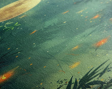 Load image into Gallery viewer, Enchanting Fireflies Illuminating Nighttime Forest Scene Under Full Moon Tall Framed Canvas Print Adding Magical Touch
