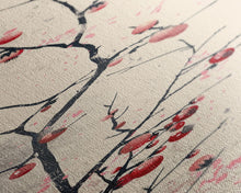 Cargar imagen en el visor de la galería, Minimalist Japanese Tree Branch With Red Berries, Ukiyo-e Woodblock Style Canvas, Framed Canvas Print, Japanese Tall Skinny Wall Art, Ready To Hang
