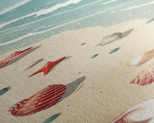Load image into Gallery viewer, Japanese Style Art Featuring A Serene Beach Scene With Seashells And Gentle Waves, Skinny Art, Tall Art, Ukiyo-e Art, Framed Canvas Print, Wood Block Print
