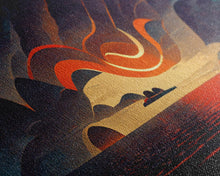Carregar imagem no visualizador da galeria, Abstract art deco sunset canvas print, sunset over the vast ocean, living room art
