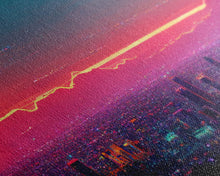 Load image into Gallery viewer, Los Angeles Wall Art, California at sunset canvas print, outrun style, vapor wave, synth wave sunset, ready to hang wall art
