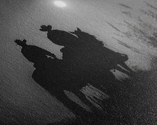 Load image into Gallery viewer, Cowboys Under A Full Moon, Framed Canvas Print, Black and White Western Photography, Wild West Art, Western Decor, Farmhouse Country Art
