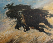Load image into Gallery viewer, Lone Cowboy Riding into Sunset - Framed Canvas Print, Western Art, Living Room Decor, Cowboy Art for Bedroom, Rustic Wall Art
