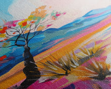 Load image into Gallery viewer, Bright Desert Tree Art - Framed Canvas Print, Southwestern Decor, Colorful Living Room Wall Art, Modern Desert Landscape
