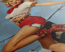 Load image into Gallery viewer, Vintage Cowgirl Pin-Up Art Print, Retro Western Framed Canvas, Classic Pin-Up Girl in Cowboy Hat and Boots, Unique Wall Decor
