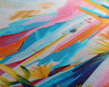 Load image into Gallery viewer, Colorful Mission Style Church Illustration - Framed Canvas Print, Vibrant Church Art, Living Room Decor, Architectural Wall Art
