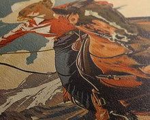 Load image into Gallery viewer, Brave Cowgirl in Mountains with Horse | Framed Canvas Print | Western Wall Art | Living Room Decor | Rustic Home Decor
