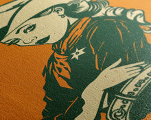 Load image into Gallery viewer, Elegant Retro Cowgirl with Hat Illustration | Framed Canvas Print | Vintage Western Art | Stylish Cowgirl Wall Art for Living Room
