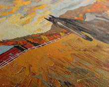 Carregar imagem no visualizador da galeria, Black Horse in Autumn Field with Red Barn, Perfect Farmhouse Art, Framed Canvas Print, Rustic Wall Decor, Living Room Decoration
