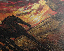 Load image into Gallery viewer, Dark Horse at Sunset with Barn, Stunning Abstract Art, Framed Canvas Print, Boho Wall Art, Bedroom Decor, Unique Home Decoration
