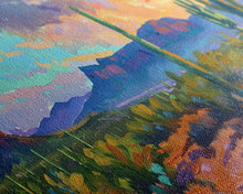 Load image into Gallery viewer, Desert Sunset with Cacti and Mountains, Abstract Southwestern Art, Framed Canvas Print, Rustic Boho Wall Decor, Living Room Art
