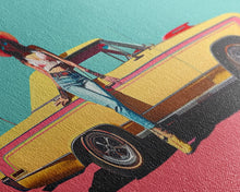 Load image into Gallery viewer, Bold Cowgirl Posing with Yellow Car, Pop Art Framed Canvas Print for Living Room, Ideal Bedroom Wall Art, Unique Home Decor
