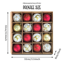 Load image into Gallery viewer, Charming Elegance Ornament Bundle 16 Piece Set, Red White and Gold with Glitter Premium Shatterproof
