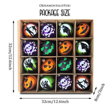 Load image into Gallery viewer, The Face of Spooky Horror 16 Piece Ornament Shatterproof Bundle Set, Halloween Pumpkin, Zombie, and Goblin
