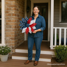 Carregar imagem no visualizador da galeria, Rustic Burlap Patriotic 22" Wreath, American Flag Style 4th of July Front Door Home Decor
