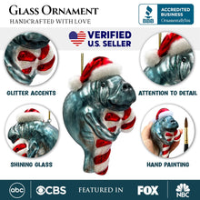 Load image into Gallery viewer, (Pre-Order) Aquatic Manatee Glass Christmas Ornament, Sea Cow Coastal Ocean Animal Holiday Decoration
