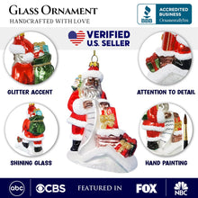 Carregar imagem no visualizador da galeria, Black Santa and His List Glass Christmas Ornament, African American Tree Decor

