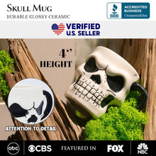 Cargar imagen en el visor de la galería, Classic Skeleton Face Spooky 4&quot; Mug, Ceramic Halloween Gothic Kitchen Cup Decor
