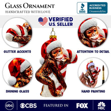 Carregar imagem no visualizador da galeria, Cute Monkey with Candy Cane Glass Christmas Ornament, Adorable Chimp Holiday Tree Decor

