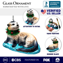 Load image into Gallery viewer, (Pre-Order) Cute Otter Glass Christmas Ornament, Exotic Animal Tree Decoration
