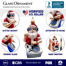 Load image into Gallery viewer, (Pre-Order) DJ Santa Spinning Christmas Party Glass Ornament, Headphones and Music Star Hipster Tree Decor
