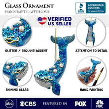 Load image into Gallery viewer, (Pre-Order) Dazzling Blue Whale Glass Ornament, Glitter and Rhinestones Christmas Decor
