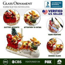 Load image into Gallery viewer, Enchanting Hare and Sleigh Glass Christmas Ornament, Elegant Hand Blown Tree Decor
