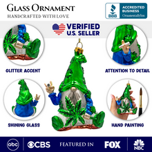 Load image into Gallery viewer, (Pre-Order) Fun Weed Themed Gnome Glass Ornament, Pothead Smoker Unique Holiday Gift
