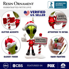 Carregar imagem no visualizador da galeria, Greetings Earthlings Alien Ornament, Unique UFO Christmas Decor

